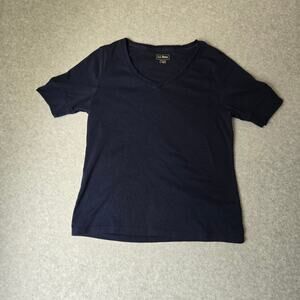 L.L. Bean Women's Regular‎ V-Neck Cotton Navy Blue T-Shirt - Size L